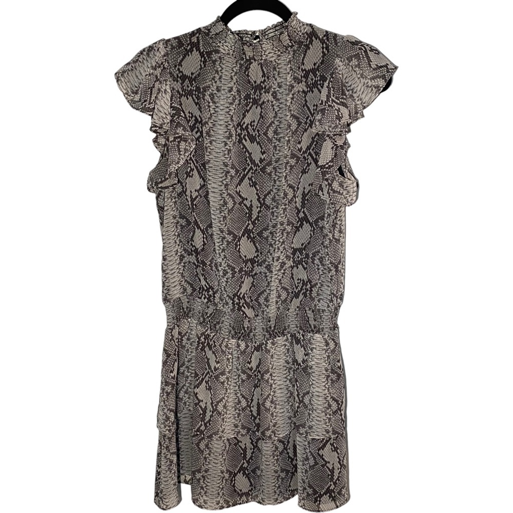 1. State‎ Womens Small  Smocked Waist Mini Dress Grey Black Snake Print